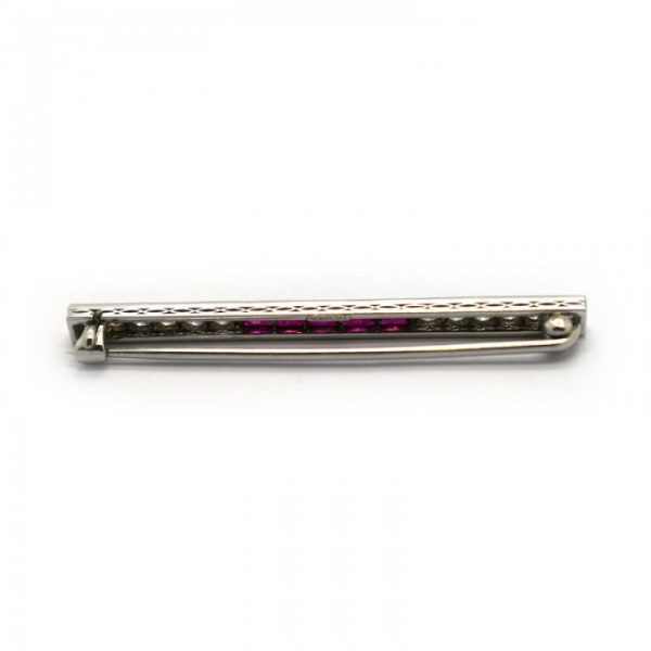 Art Deco Ruby And Diamond Bar Brooch, By Marcus
