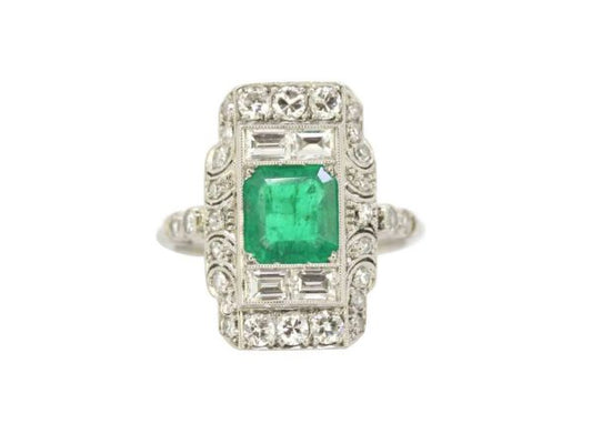 Antique Art Deco Emerald and Diamond Ring
