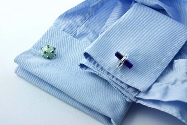 Jade, Emerald and Lapis Lazuli Submarine Mine 18ct Gold Cufflinks