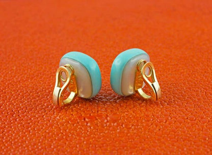 Amethyst, Lapis Lazuli, Turquoise and Mother of Pearl 18 Carat Yellow Gold Earrings