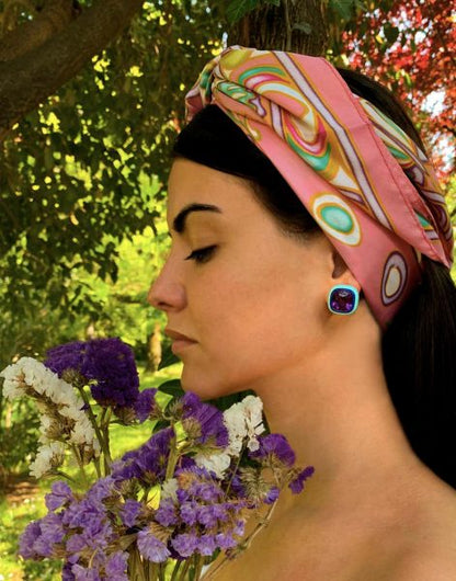 Amethyst, Lapis Lazuli, Turquoise and Mother of Pearl 18 Carat Yellow Gold Earrings