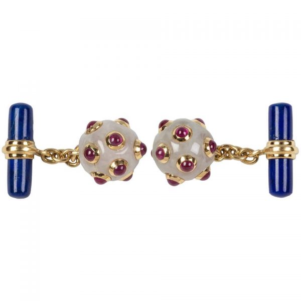 Jade, Ruby and Lapis Lazuli Submarine Mine Cufflinks, 18ct Gold