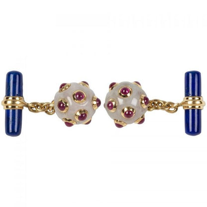 Jade, Ruby and Lapis Lazuli Submarine Mine Cufflinks, 18ct Gold