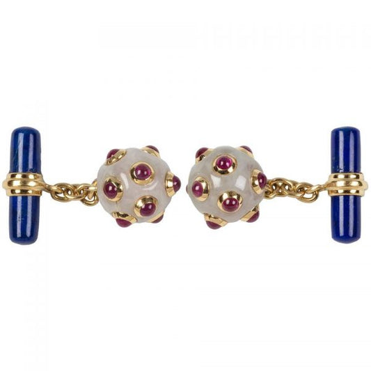Jade, Ruby and Lapis Lazuli Submarine Mine Cufflinks, 18ct Gold