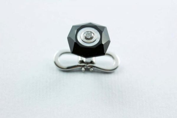 Diamond, Onyx and Mother of Pearl Stud Cufflinks, 18ct White Gold