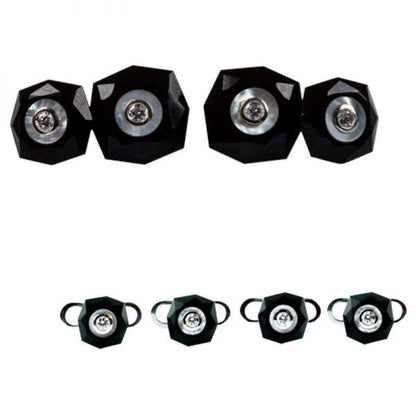 Diamond, Onyx and Mother of Pearl Stud Cufflinks, 18ct White Gold