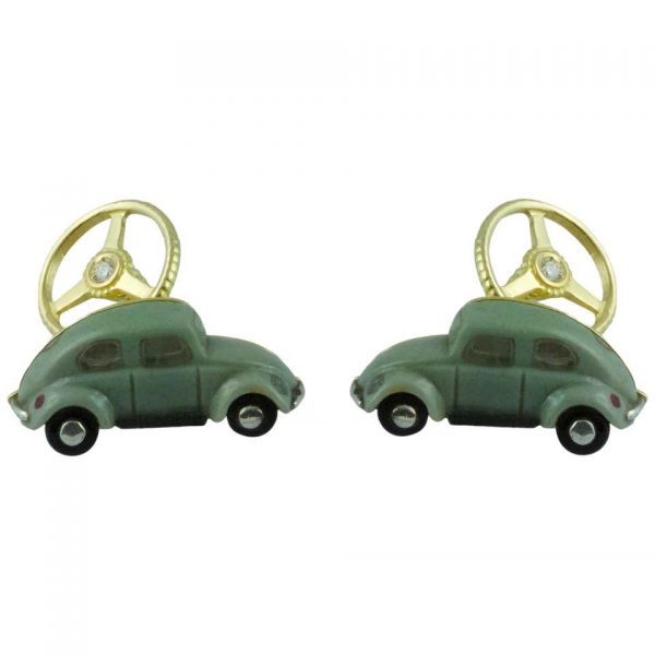 Diamond, Agate and Onyx Car Cufflinks in 18ct Yellow Gold