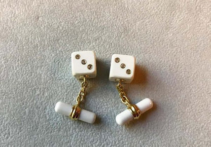 White Agate and Diamond Dice Cufflinks in 18ct Yellow Gold