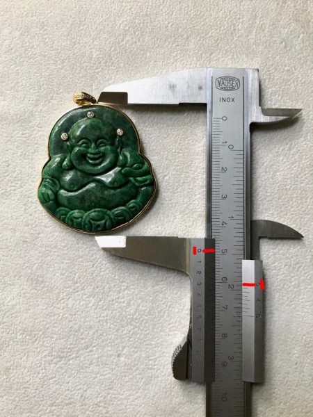 Diamond Set Jade Buddha Pendant, 18ct Yellow Gold