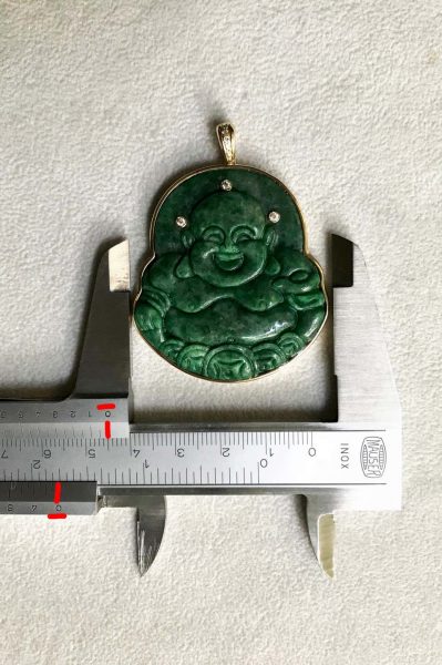 Diamond Set Jade Buddha Pendant, 18ct Yellow Gold