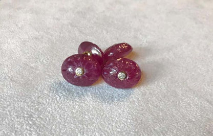 Hand Carved Oval Ruby and Diamond Cufflinks, 18ct Yellow Gold