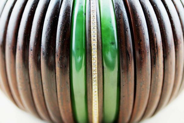 Diamond and Jade Wood Bracelet, 18ct Yellow Gold