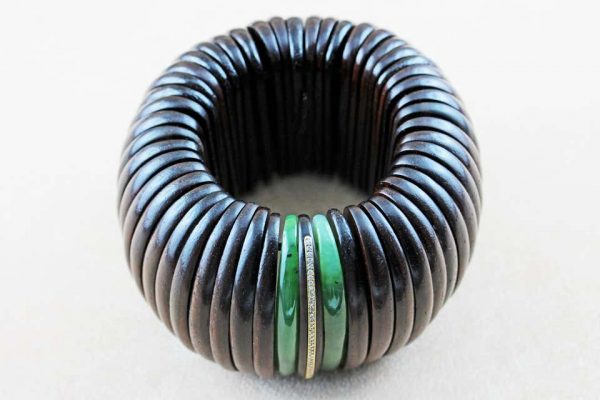 Diamond and Jade Wood Bracelet, 18ct Yellow Gold