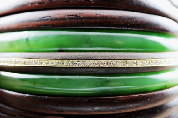 Diamond and Jade Wood Bracelet, 18ct Yellow Gold