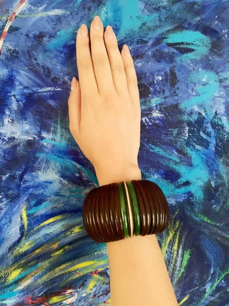 Diamond and Jade Wood Bracelet, 18ct Yellow Gold