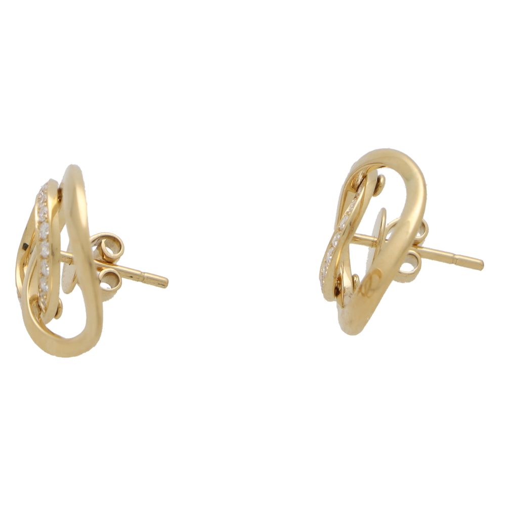 Contemporary 18ct Yellow Gold Double Hoop Drop Earrings with Diamonds