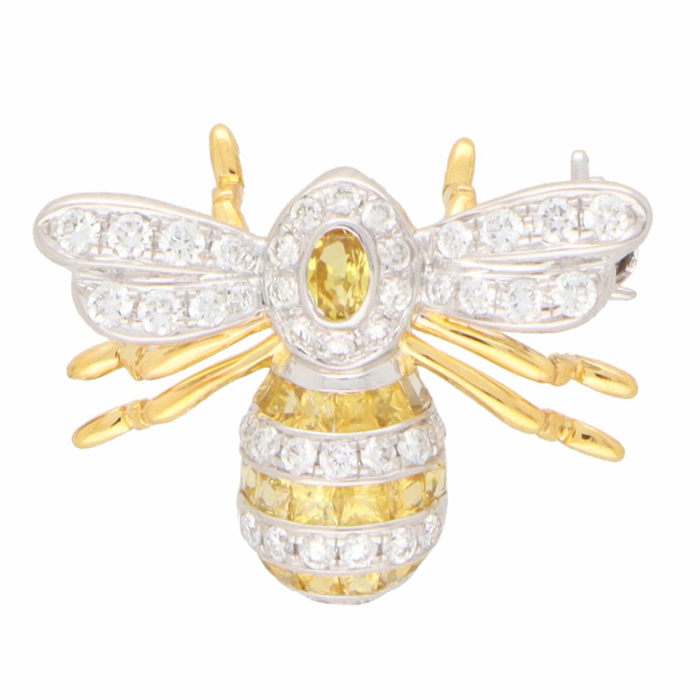 Yellow Sapphire and Diamond Bee Brooch in 18ct Gold