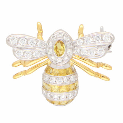 Yellow Sapphire and Diamond Bee Brooch in 18ct Gold