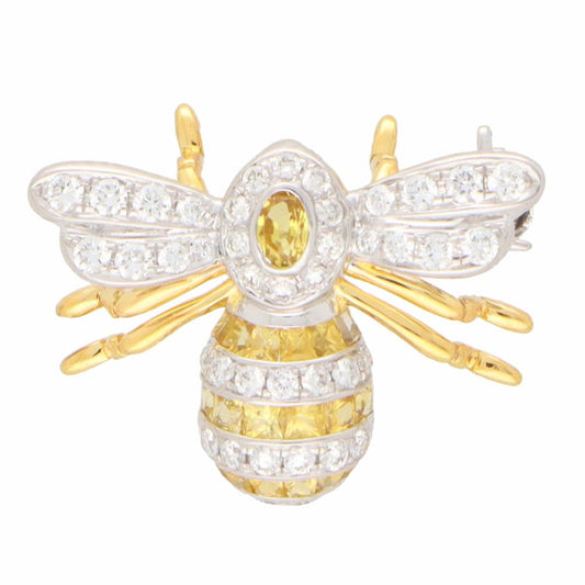 Yellow Sapphire and Diamond Bee Brooch in 18ct Gold