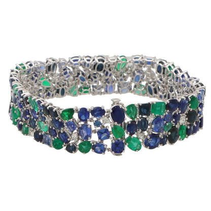 Contemporary 35.84ct Blue Sapphire Bracelet with Emeralds and Diamonds