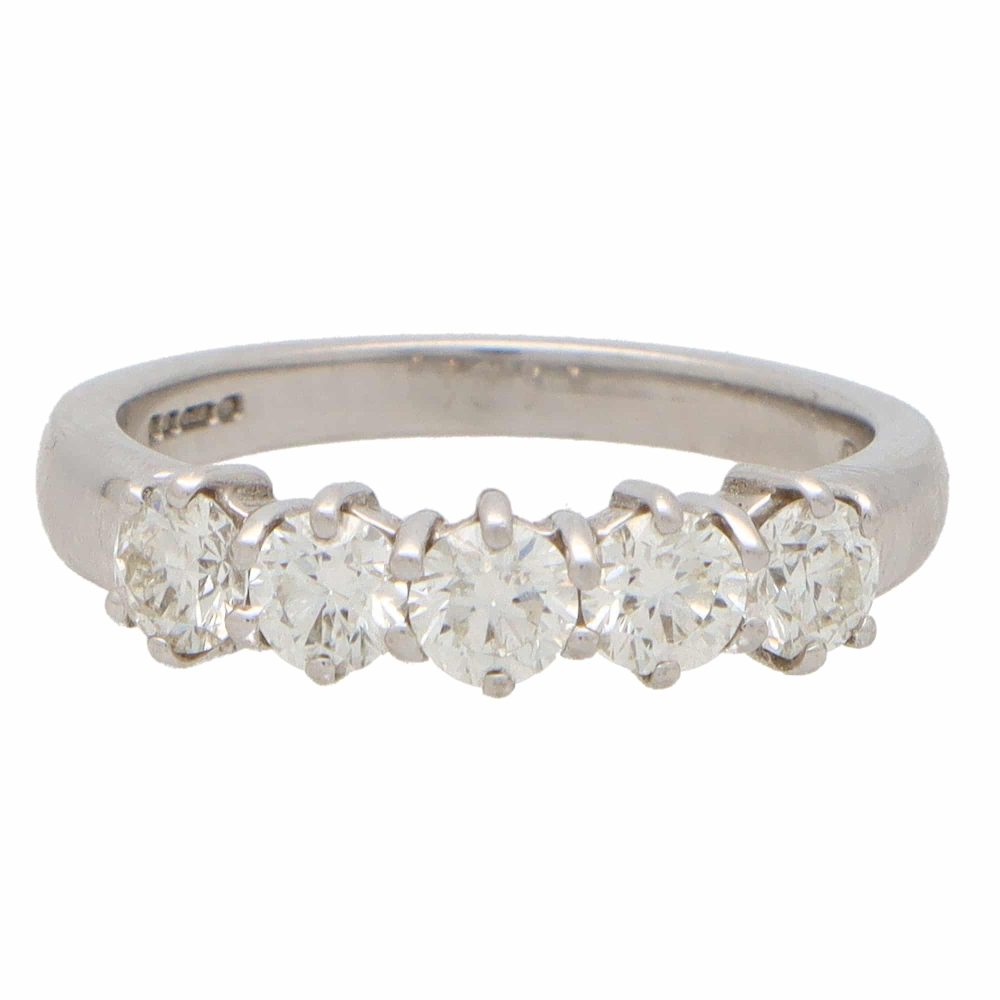 Diamond Five Stone Ring in 18ct White Gold, 1.00 carat total