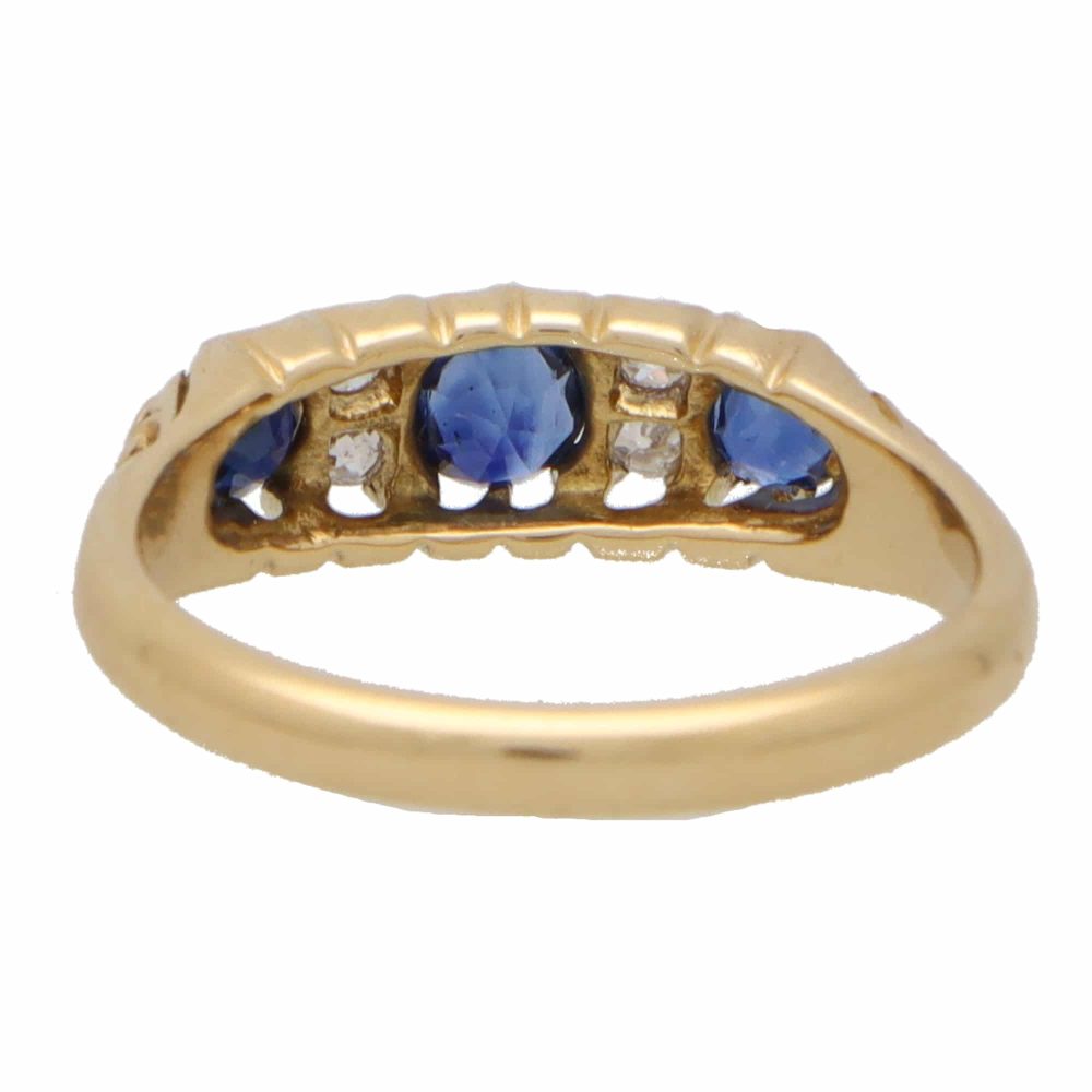 Antique Sapphire and Old Cut Diamond Ring in 18ct Yellow Gold