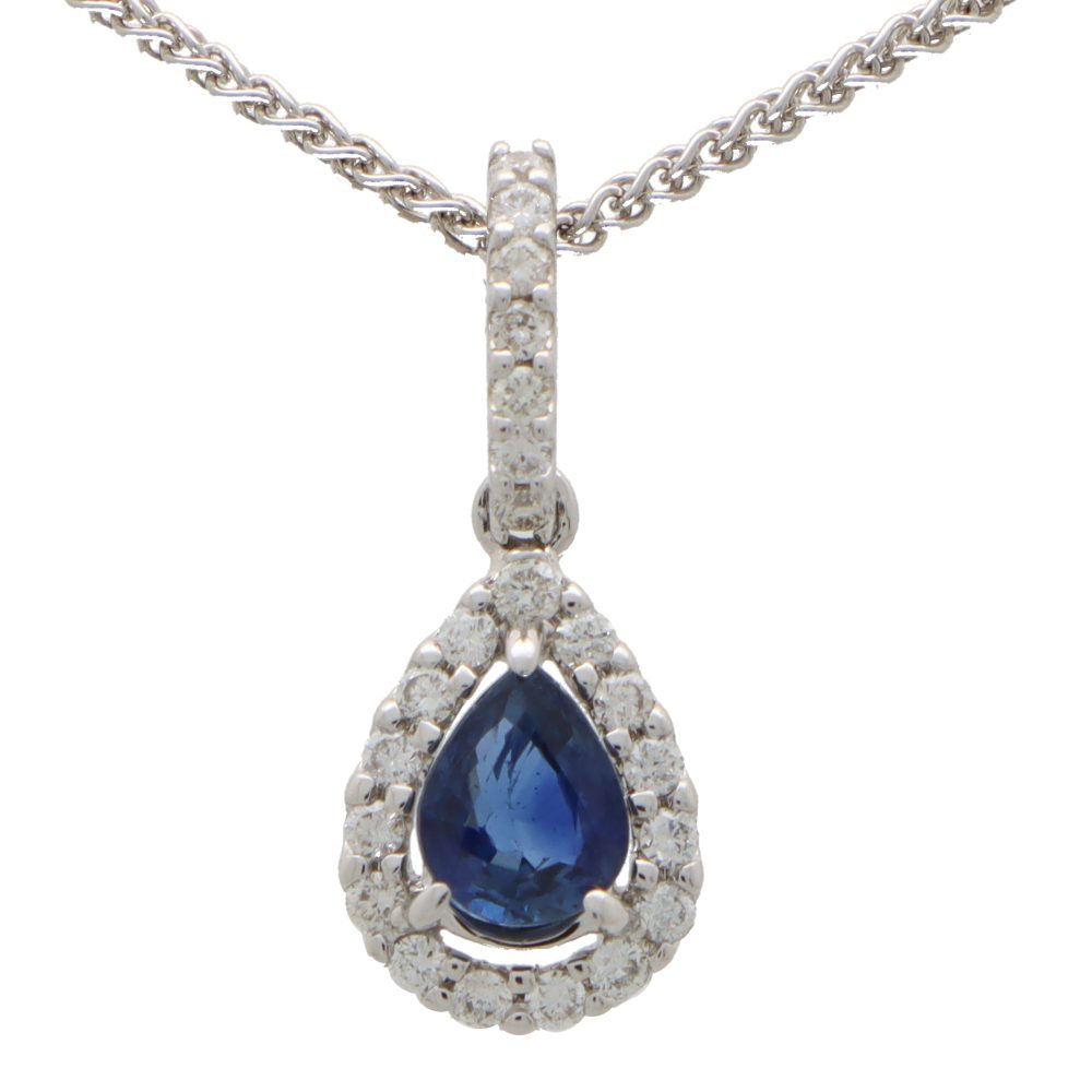 0.40ct Pear Cut Sapphire and Diamond Drop Pendant