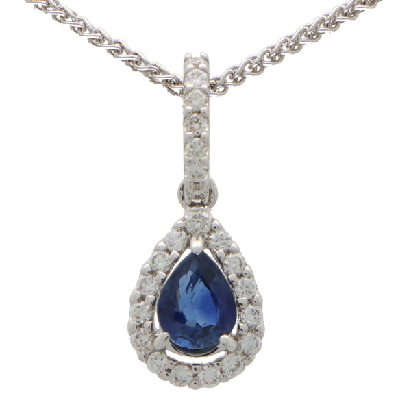 0.40ct Pear Cut Sapphire and Diamond Drop Pendant