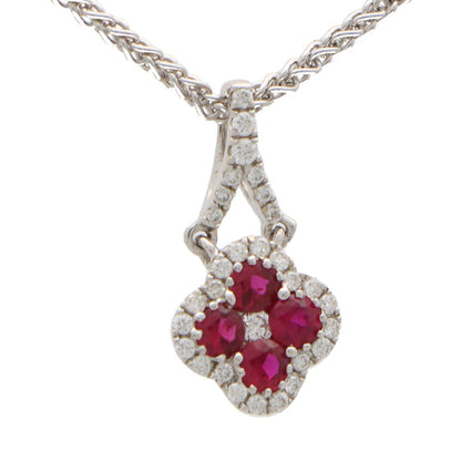 Ruby and Diamond Floral Cluster Pendant Necklace