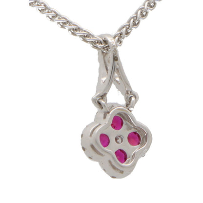 Ruby and Diamond Floral Cluster Pendant Necklace