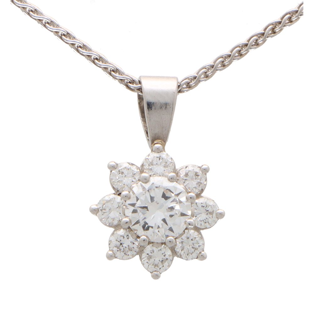 Vintage 0.90cts Diamond Daisy Flower Cluster Pendant