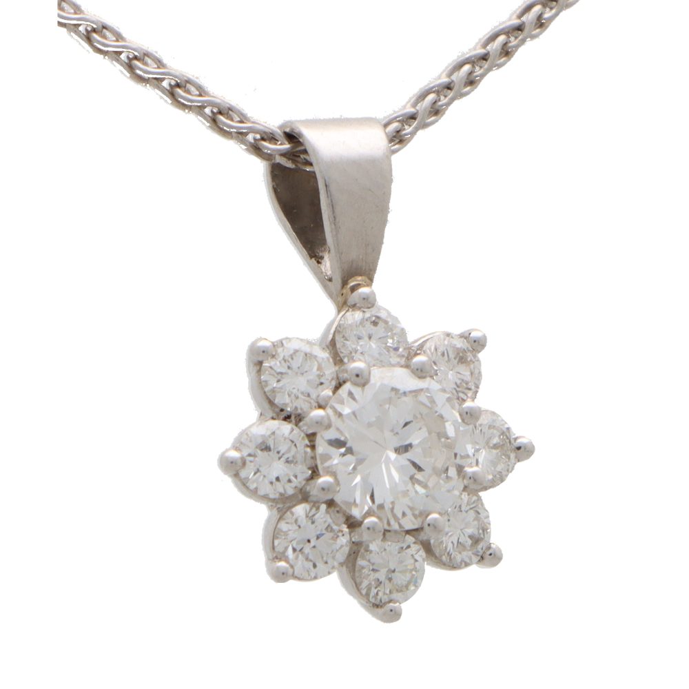 Vintage Diamond Floral Cluster Pendant Necklace, 0.90 carat total