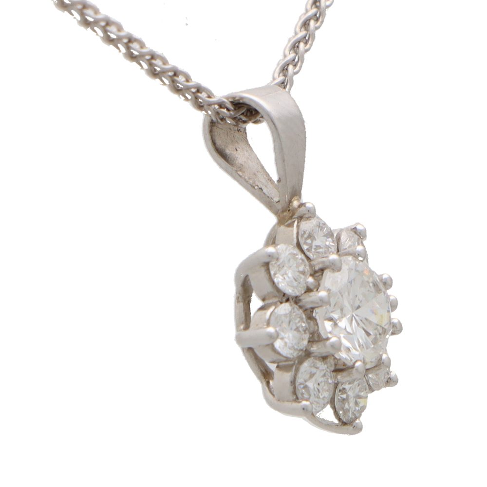 Vintage Diamond Floral Cluster Pendant Necklace, 0.90 carats