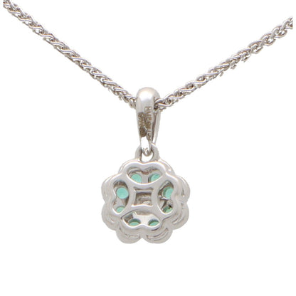 Emerald and Diamond Floral Cluster Pendant Necklace
