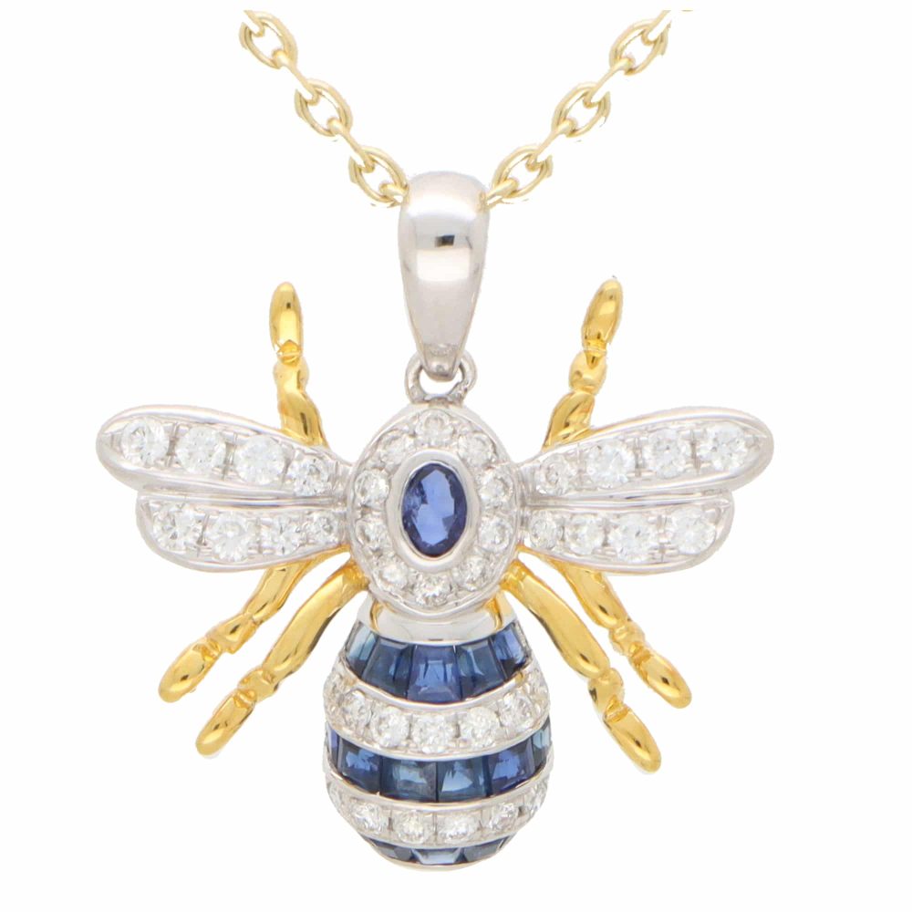 Blue Sapphire and Diamond Bee Pendant