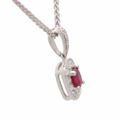 Ruby and Diamond Cluster Pendant In 18 Carat White Gold