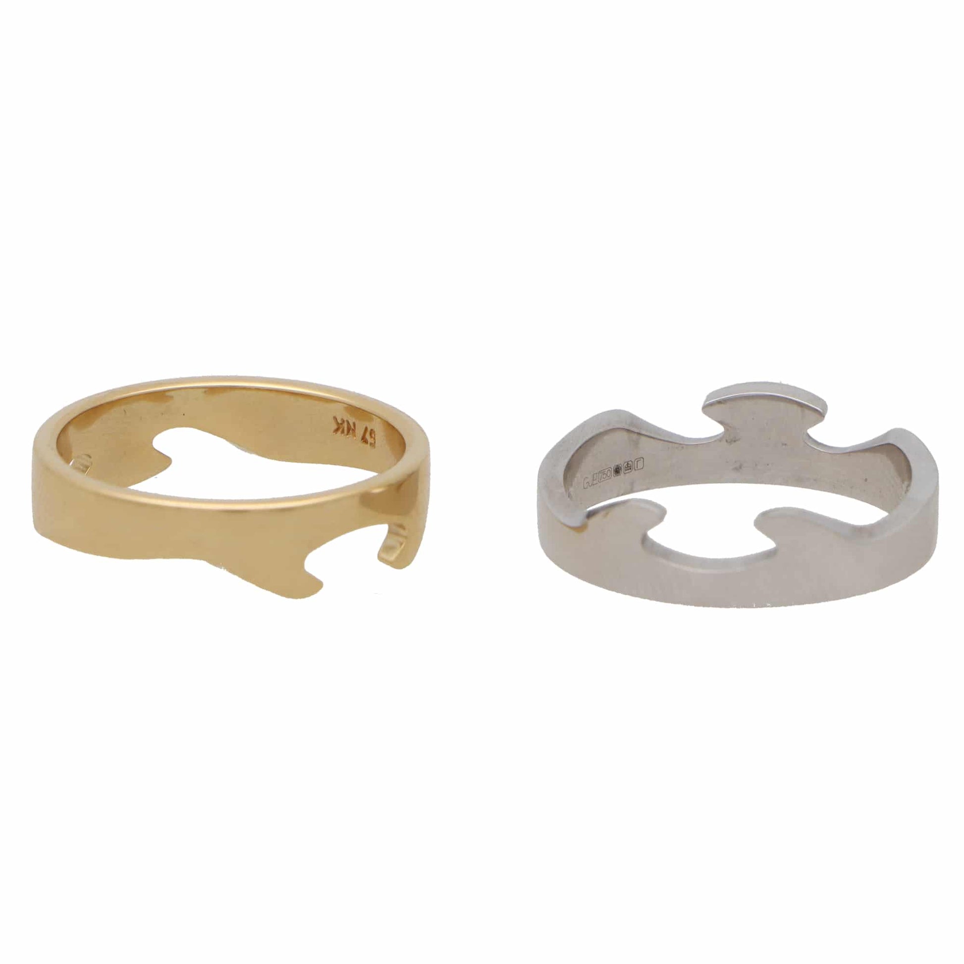 Vintage Georg Jensen two piece Fusion puzzle ring set in yellow and white gold.