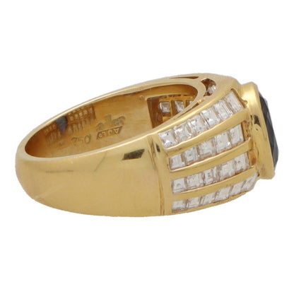 Vintage sapphire and diamond dress ring in yellow gold.