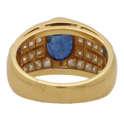 Vintage sapphire and diamond dress ring in yellow gold.