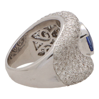 Vintage sapphire and diamond bombe ring in white gold.