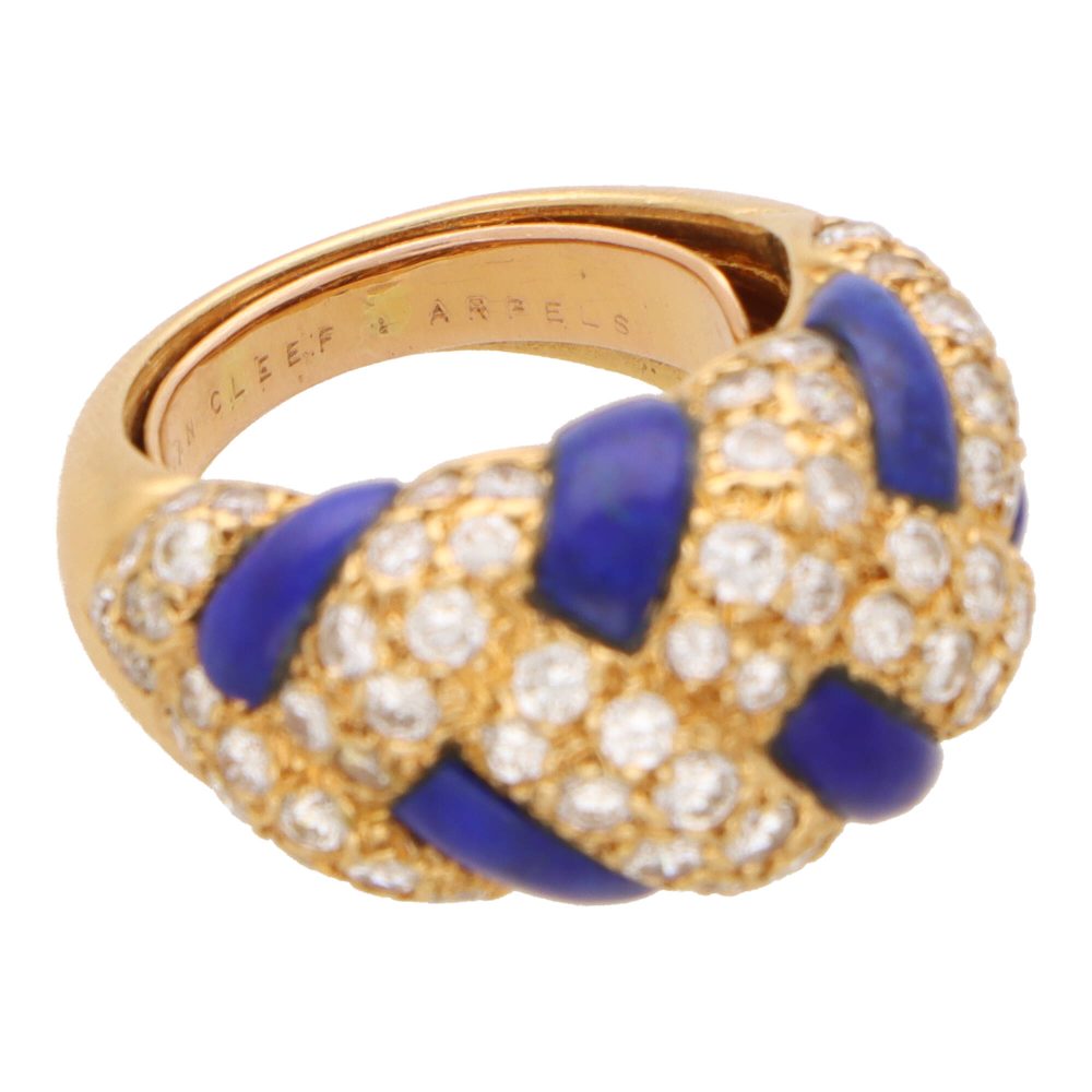 Van Cleef and Arpels lapis and diamond dress ring in yellow gold.