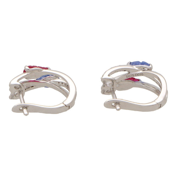Contemporary Ruby, Sapphire and Diamond Hoop Earrings In White Gold
