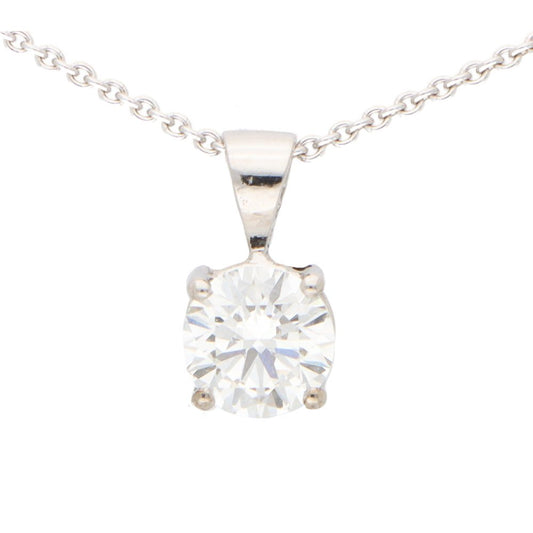 GIA Certified 0.90ct Brilliant Cut Diamond Solitaire Pendant; single stone 0.90 carat round brilliant-cut diamond four-claw set in 18ct white gold with GIA certificate, G colour, SI1 clarity