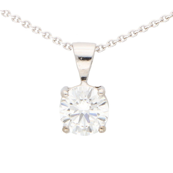 GIA Certified 0.90ct Brilliant Cut Diamond Solitaire Pendant; single stone 0.90 carat round brilliant-cut diamond four-claw set in 18ct white gold with GIA certificate, G colour, SI1 clarity