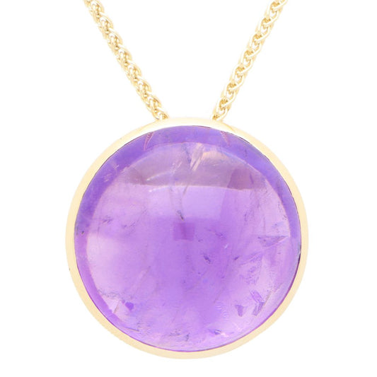 Cabochon Amethyst Pendant in Yellow Gold