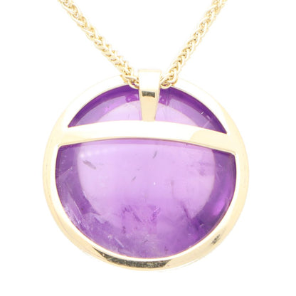 Cabochon Amethyst Pendant in Yellow Gold
