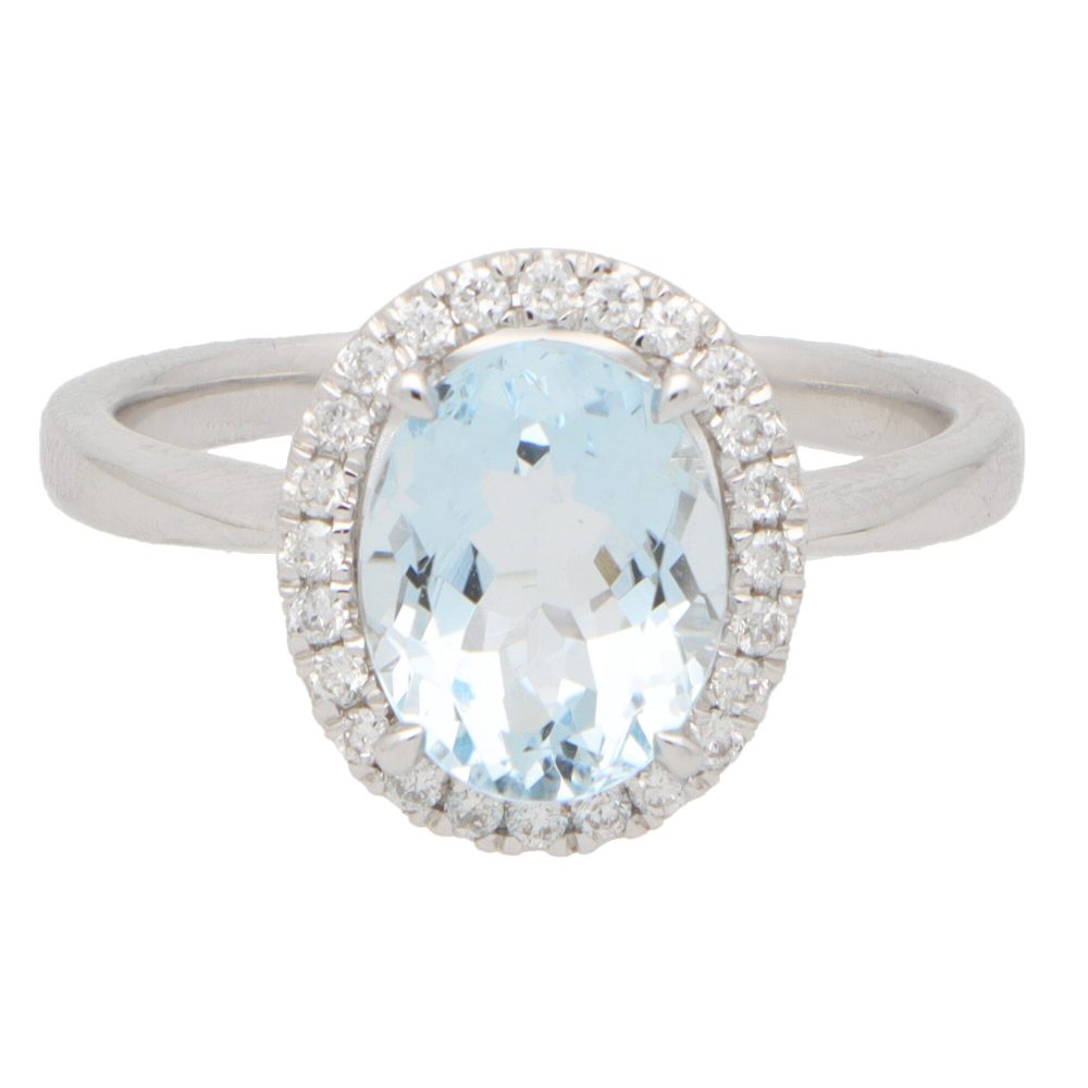 3.39ct Oval Aquamarine and Diamond Halo Cluster Ring