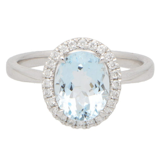 3.39ct Oval Aquamarine and Diamond Halo Cluster Ring