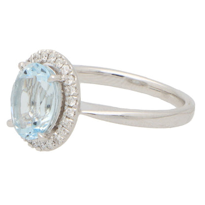 3.39ct Oval Aquamarine and Diamond Halo Cluster Ring
