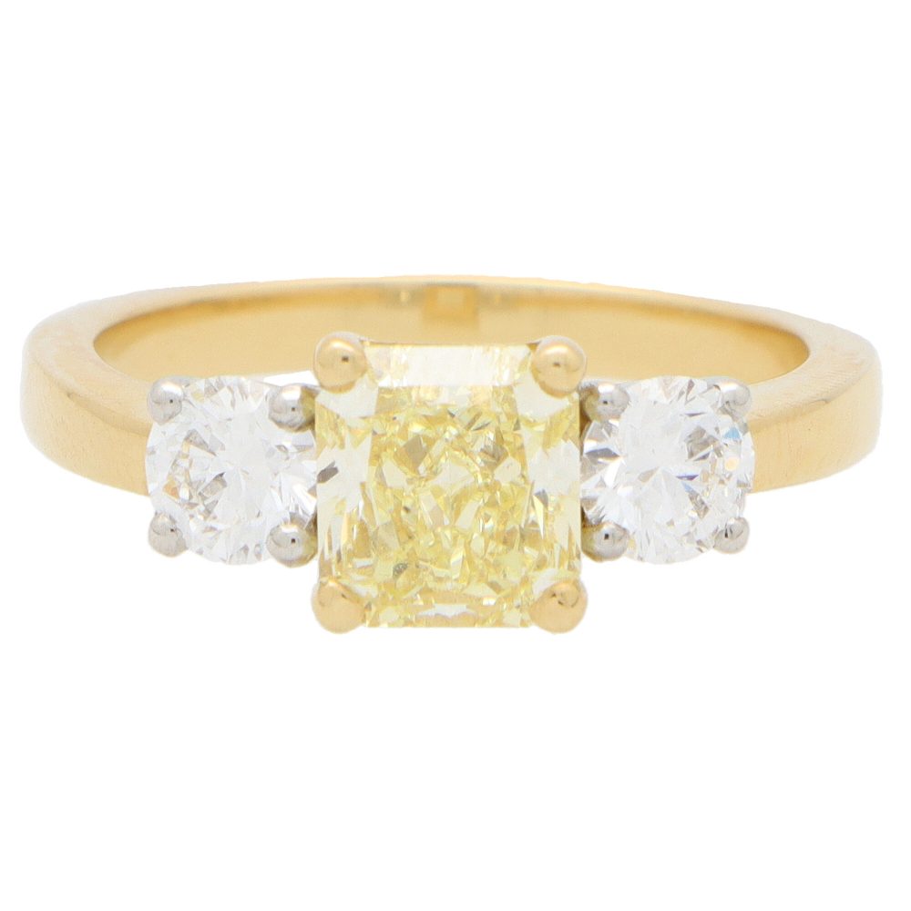 GIA Certified Fancy Yellow Diamond Three Stone Ring